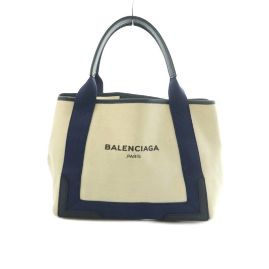 Balenciaga Navy Cabas Tote Canvas Ivory