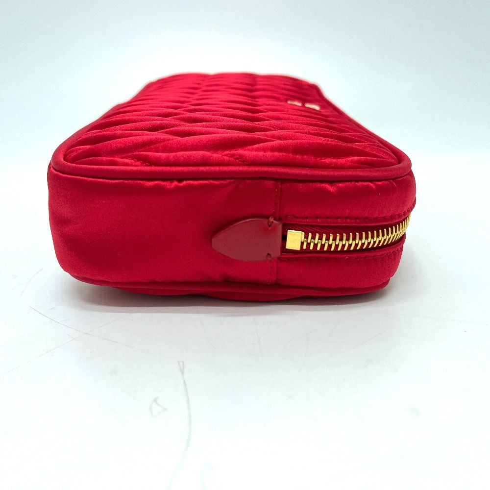 Miu Travel Pouch Logo Matelasse Satin Canvas Red — view 6