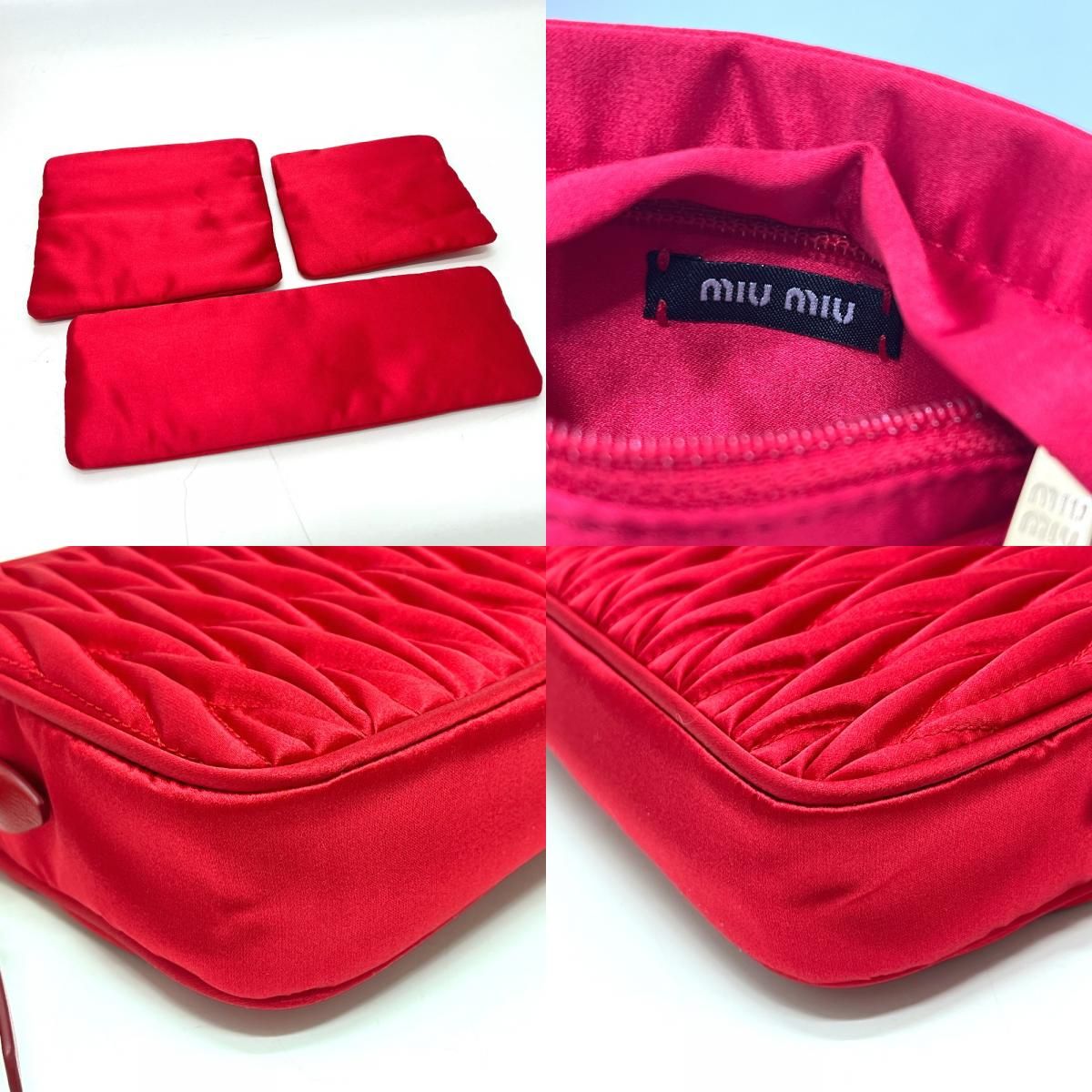 Miu Travel Pouch Logo Matelasse Satin Canvas Red — view 8