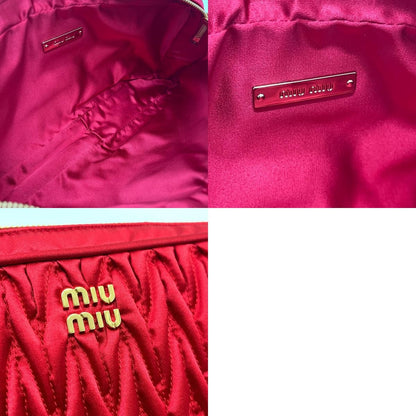 Miu Travel Pouch Logo Matelasse Satin Canvas Red — view 9