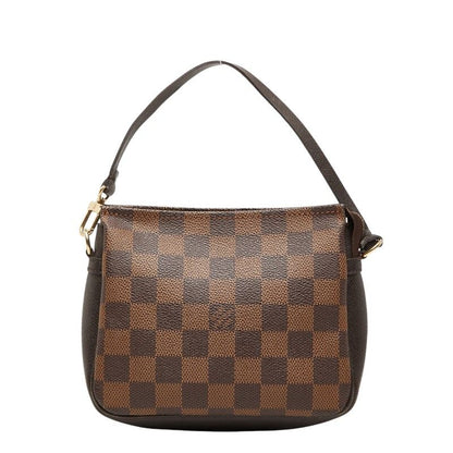 Louis Vuitton Damier Trousse Makeup Pouch Mini Handbag Brown Leather