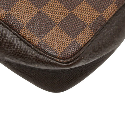 Louis Vuitton Damier Trousse Makeup Pouch Mini Handbag Brown Leather — view 4