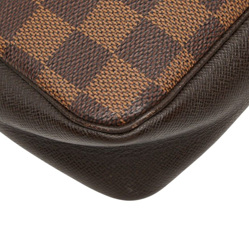 Louis Vuitton Damier Trousse Makeup Pouch Mini Handbag Brown Leather — view 5