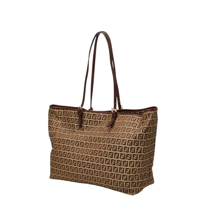 Fendi Zucchino Tote Beige Brown Canvas Leather — view 2
