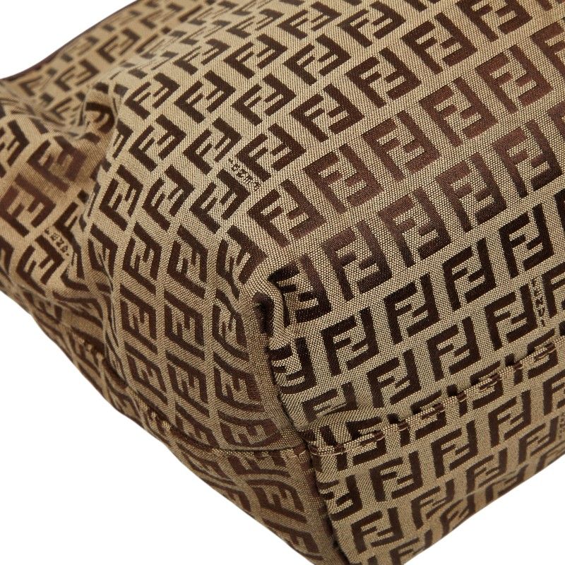 Fendi Zucchino Tote Beige Brown Canvas Leather — view 7
