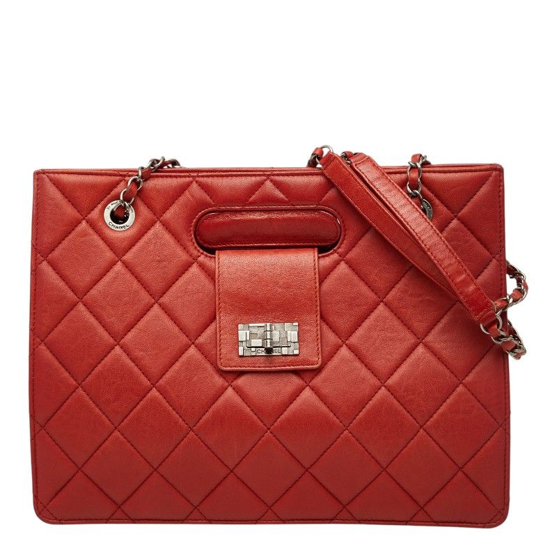 Chanel 2.55 CC Logo Quilted Chain Shoulder Bag 2-Way Red Leather