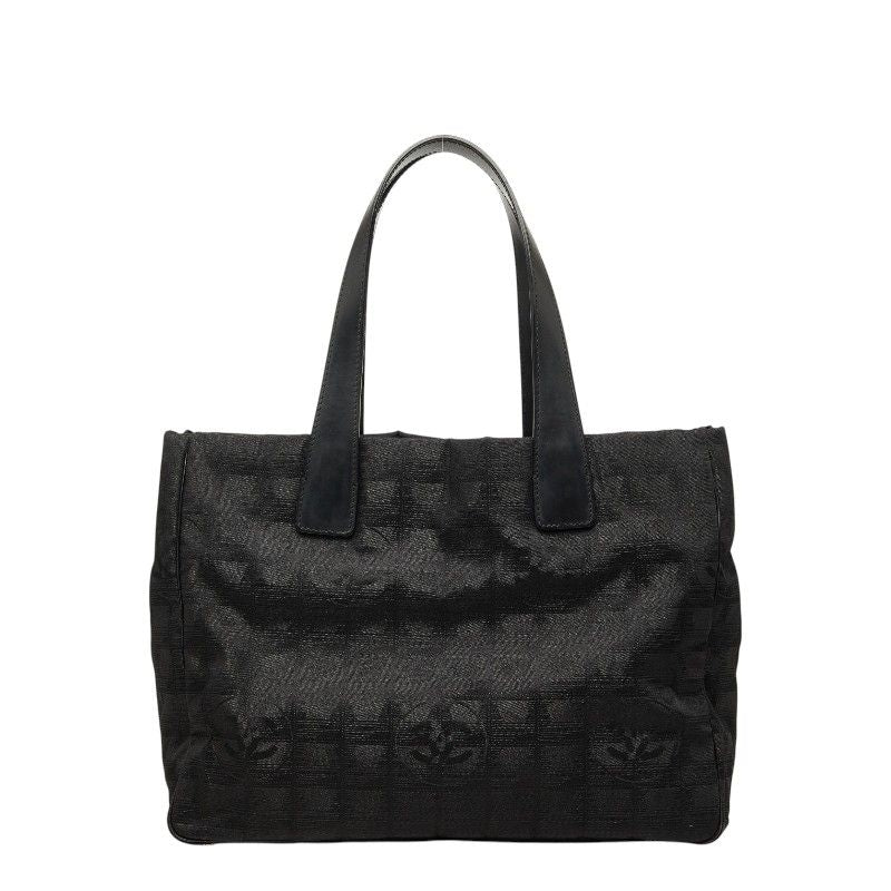 Chanel CC Logo New Travel Line Tote MM Black Nylon Leather