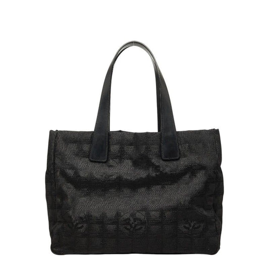 Chanel CC Logo New Travel Line Tote MM Black Nylon Leather