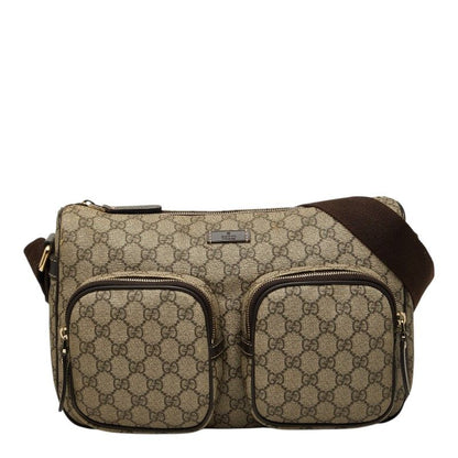 Gucci GG Supreme Crossbody Shoulder Bag Beige Brown Leather