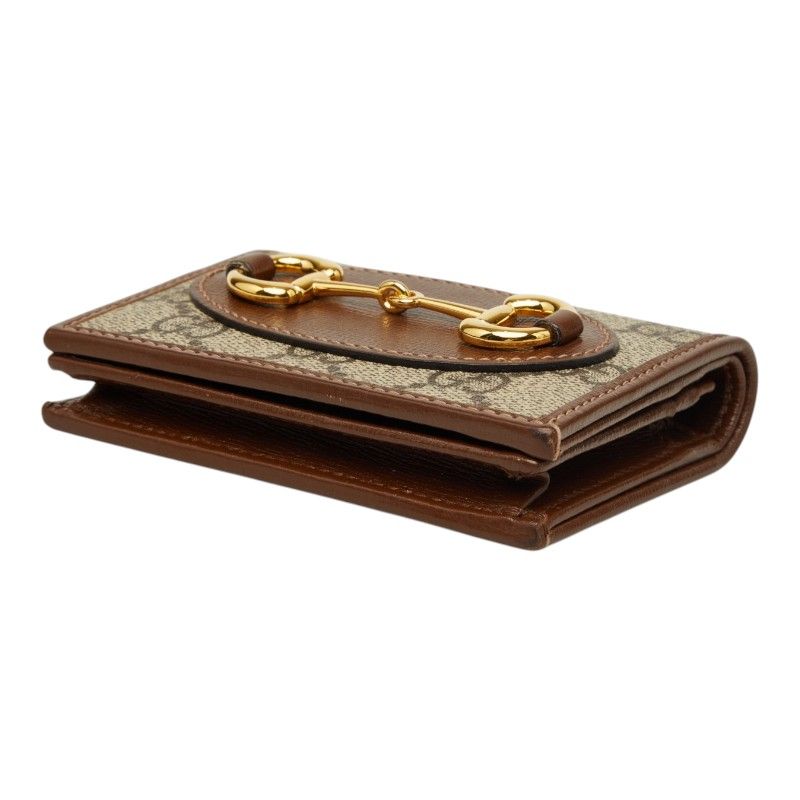 Gucci GG Supreme Horsebit Bifold Wallet Compact Beige Brown Leather — view 4