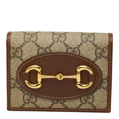 Gucci GG Supreme Horsebit Bifold Wallet Compact Beige Brown Leather
