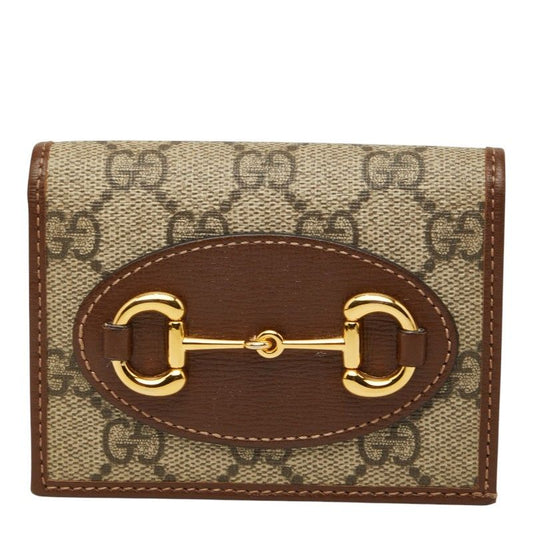 Gucci GG Supreme Horsebit Bifold Wallet Compact Beige Brown Leather