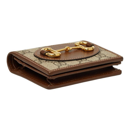 Gucci GG Supreme Horsebit Bifold Wallet Compact Beige Brown Leather — view 5