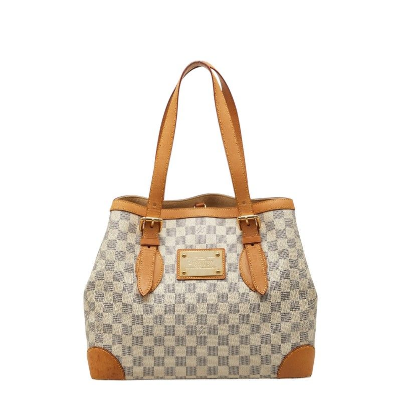 Louis Vuitton Damier Azur Hampstead MM Tote Shoulder Bag White Leather