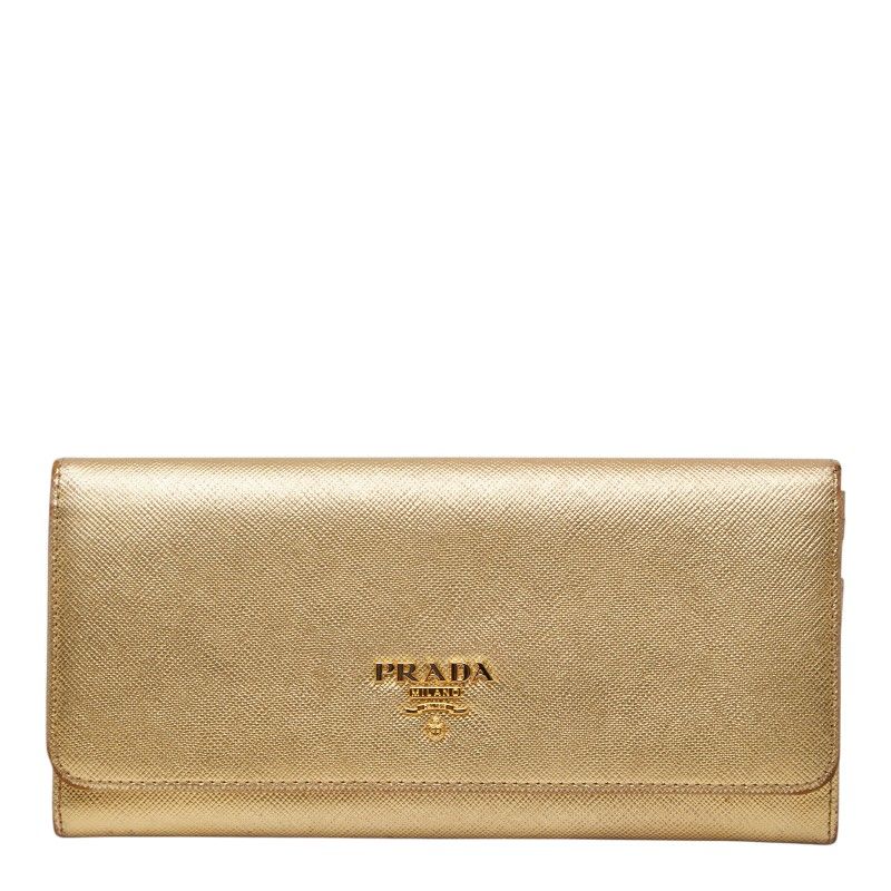 Prada Wallet Gold Saffiano Leather