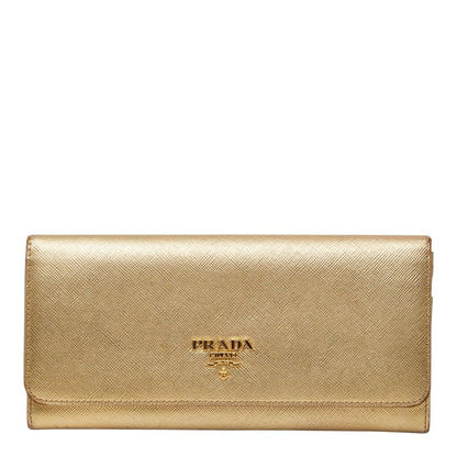 Prada Wallet Gold Saffiano Leather