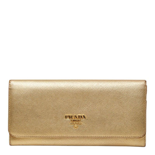 Prada Wallet Gold Saffiano Leather