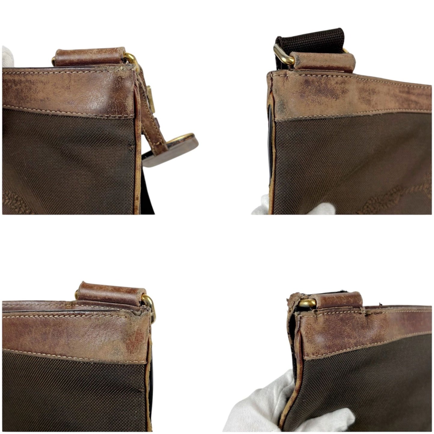 Prada Logo Jacquard Shoulder Bag Cross Canvas Brown Khaki — view 4