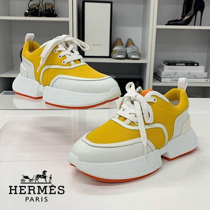 Hermes Giga Fabric Leather Sneakers Yellow