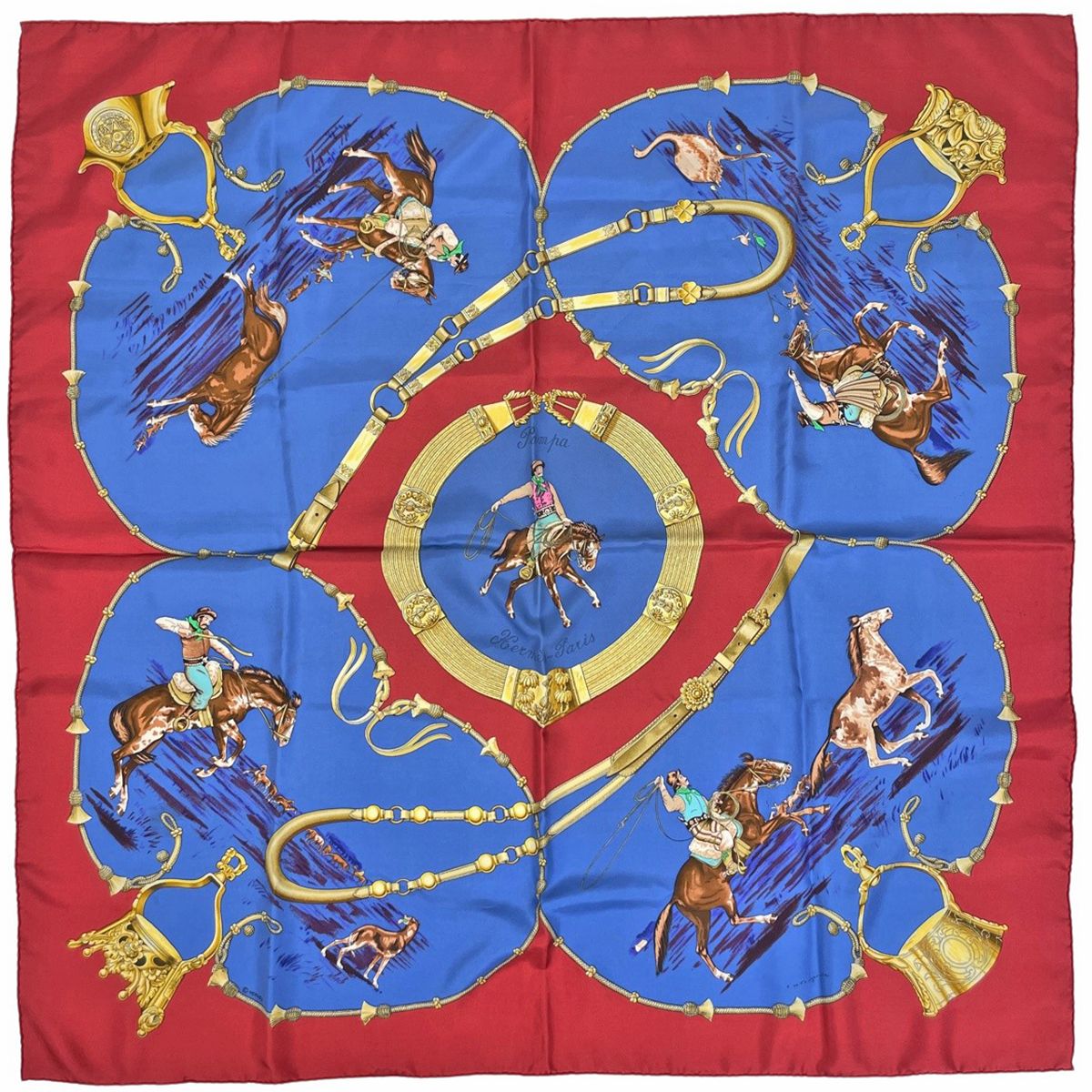 Hermes Carre 90 Pampa Prairie Scarf Silk Red Multicolor