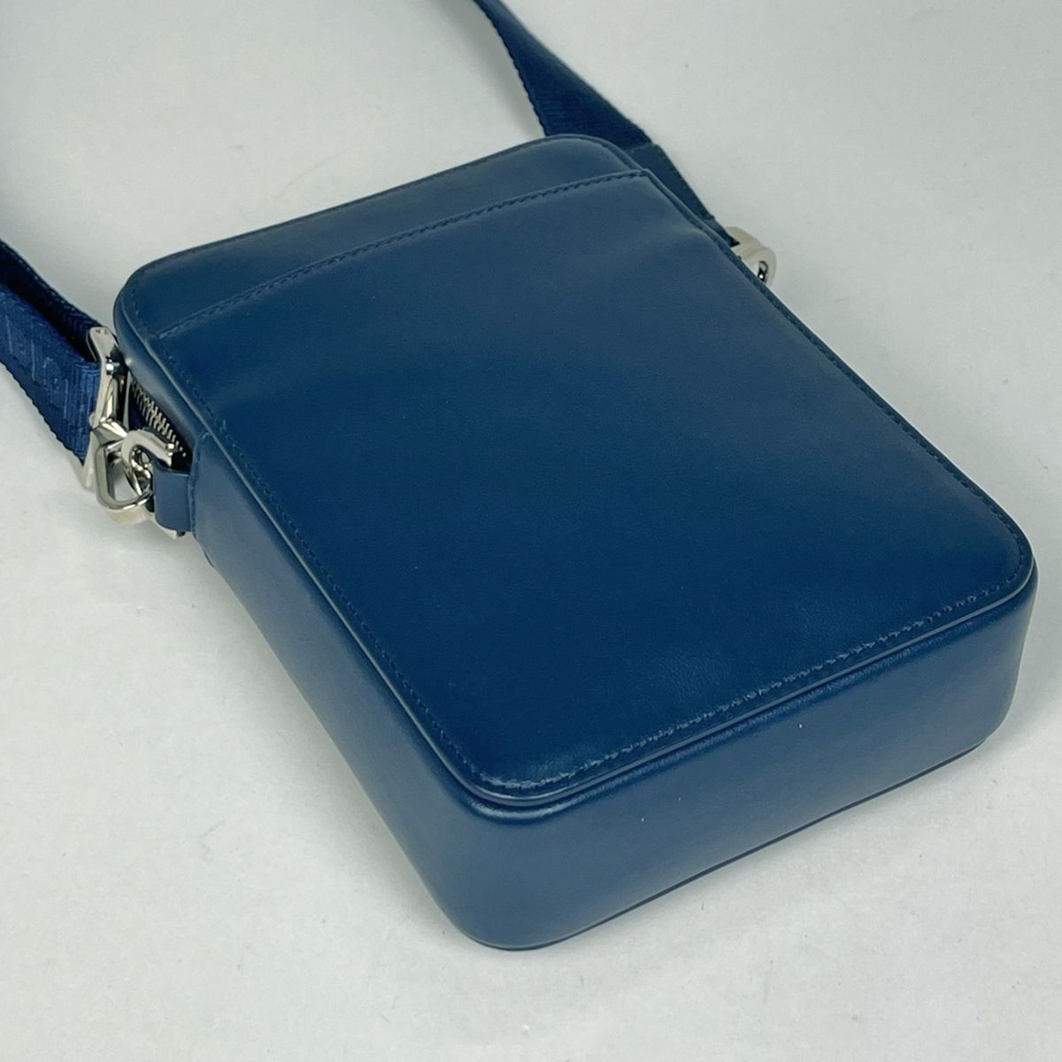 Dior World Tour Messenger Shoulder Bag Pouch Trotter Pattern Leather Blue — view 2