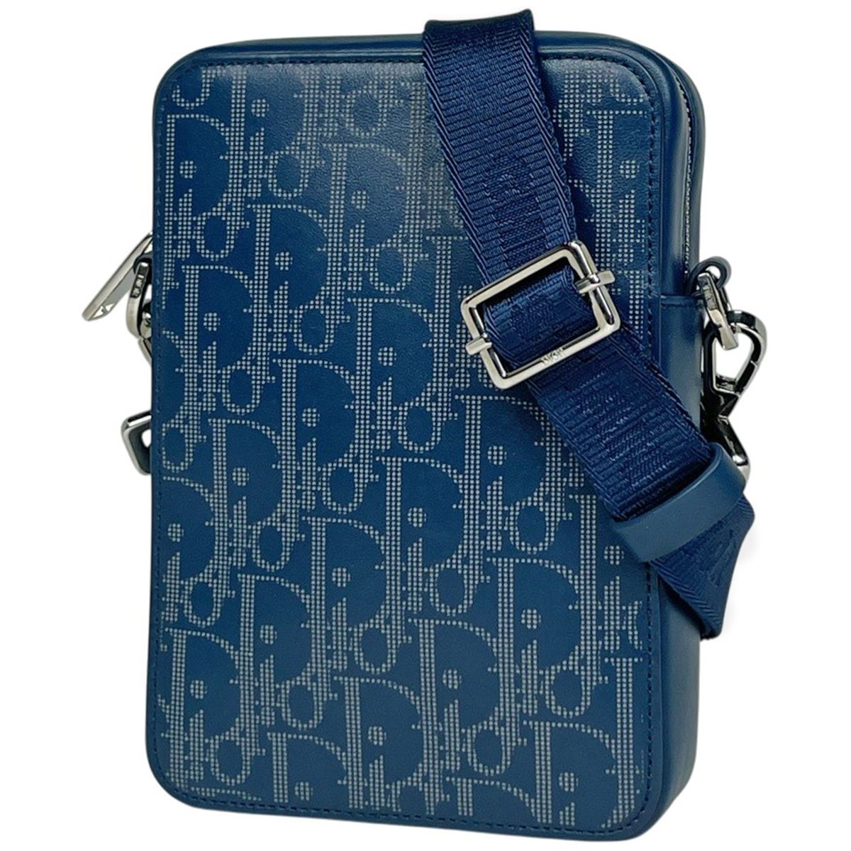 Dior World Tour Messenger Shoulder Bag Pouch Trotter Pattern Leather Blue