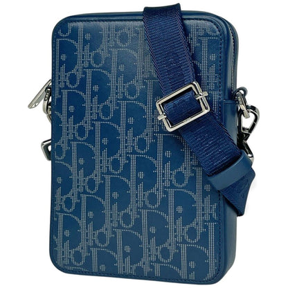 Dior World Tour Messenger Shoulder Bag Pouch Trotter Pattern Leather Blue