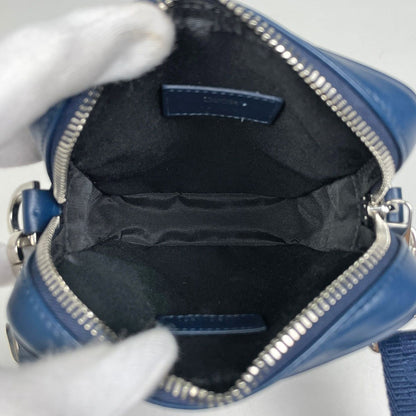 Dior World Tour Messenger Shoulder Bag Pouch Trotter Pattern Leather Blue — view 7