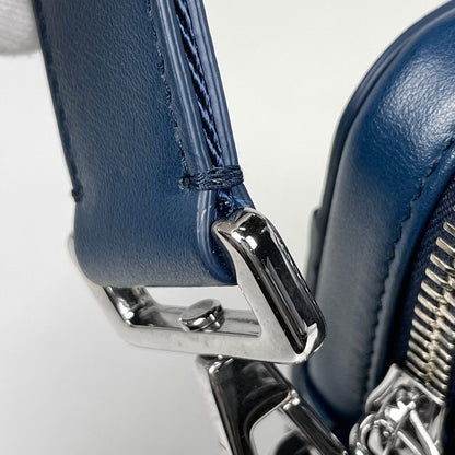 Dior World Tour Messenger Shoulder Bag Pouch Trotter Pattern Leather Blue — view 4