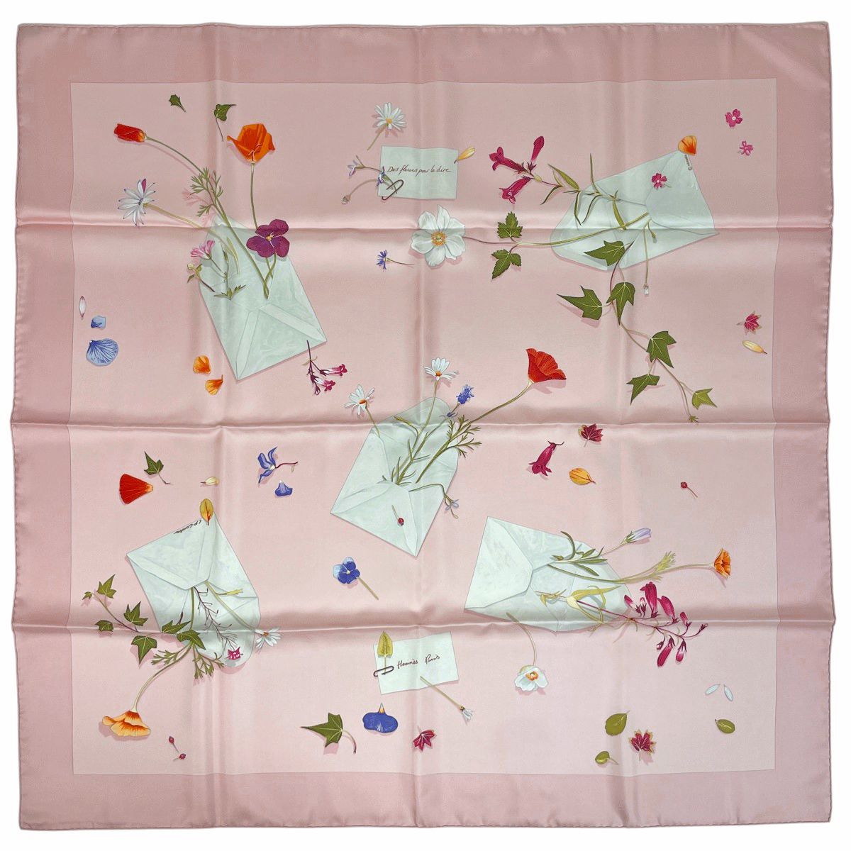 Hermes Carre 90 Des Fleurs Pour Dire Flower Letter Scarf Silk Pink Multicolor
