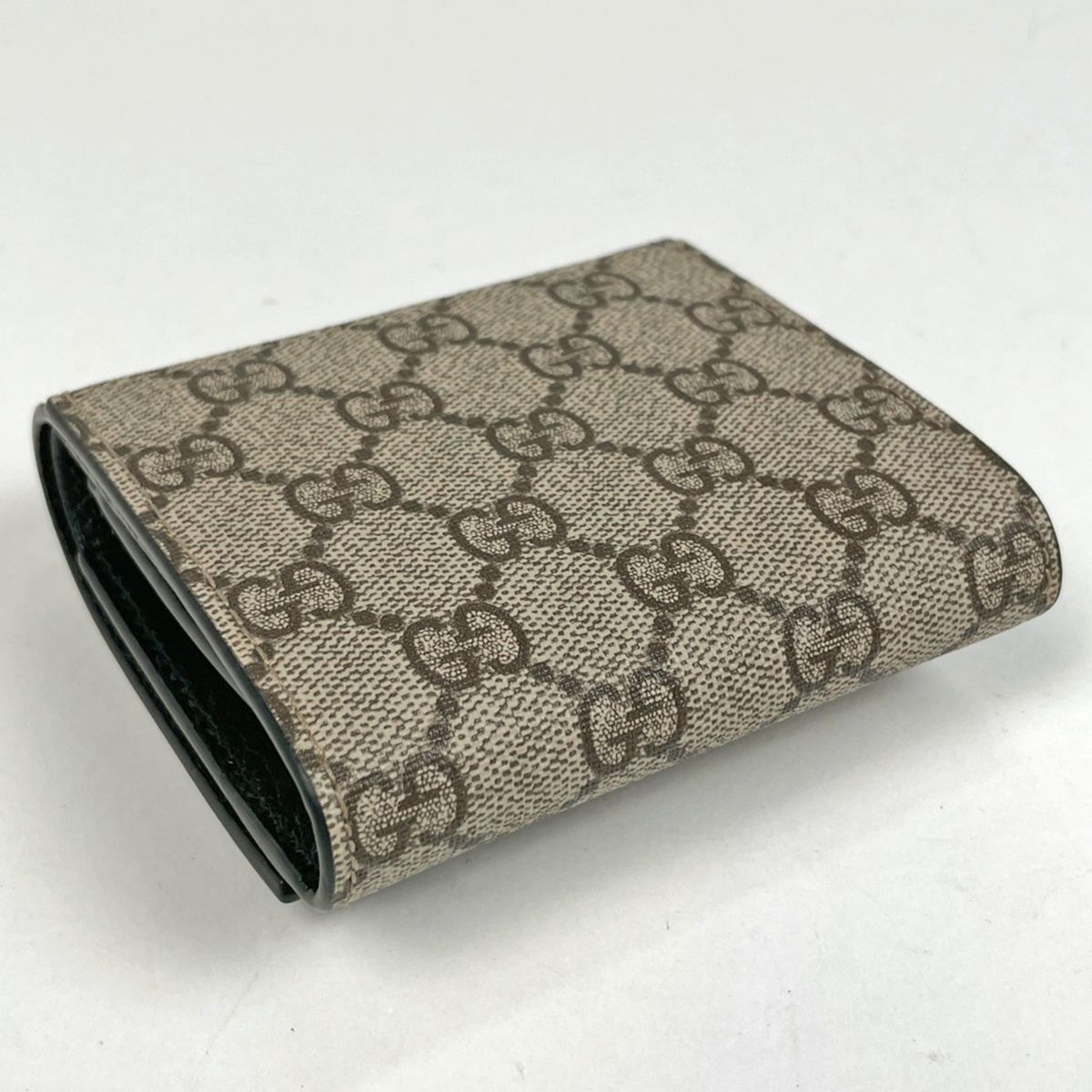 Gucci Double Bicolor Compact Wallet GG Supreme Bifold Beige Black — view 2