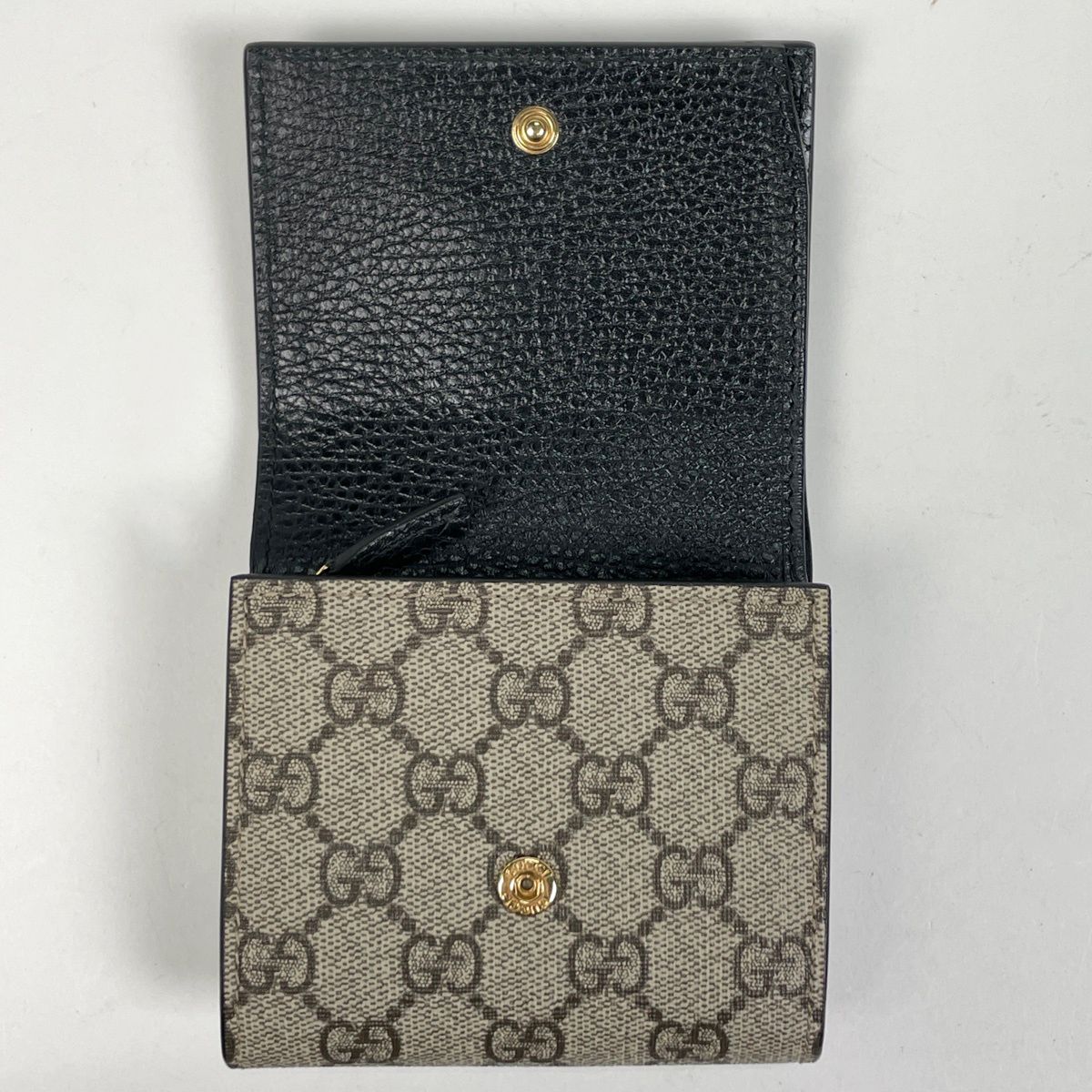Gucci Double Bicolor Compact Wallet GG Supreme Bifold Beige Black — view 7
