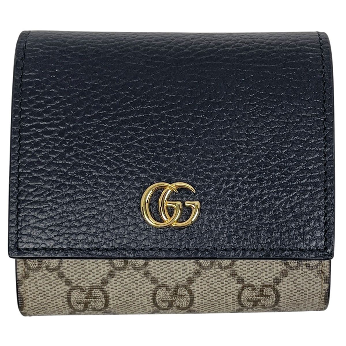 Gucci Double Bicolor Compact Wallet GG Supreme Bifold Beige Black