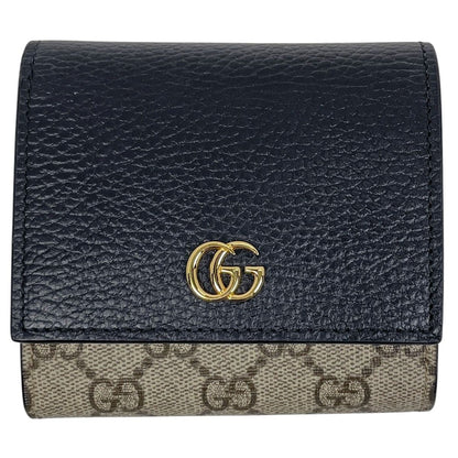 Gucci Double Bicolor Compact Wallet GG Supreme Bifold Beige Black