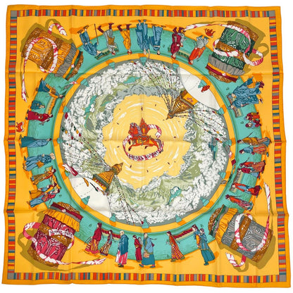 Hermes Carre 90 Prieres AU Vent Prayer in the Wind Scarf Silk Orange Multicolor