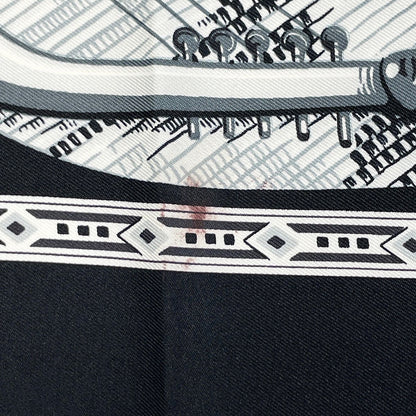 Hermes Carre 90 Au Son du Tam Scarf Silk Black White — view 3