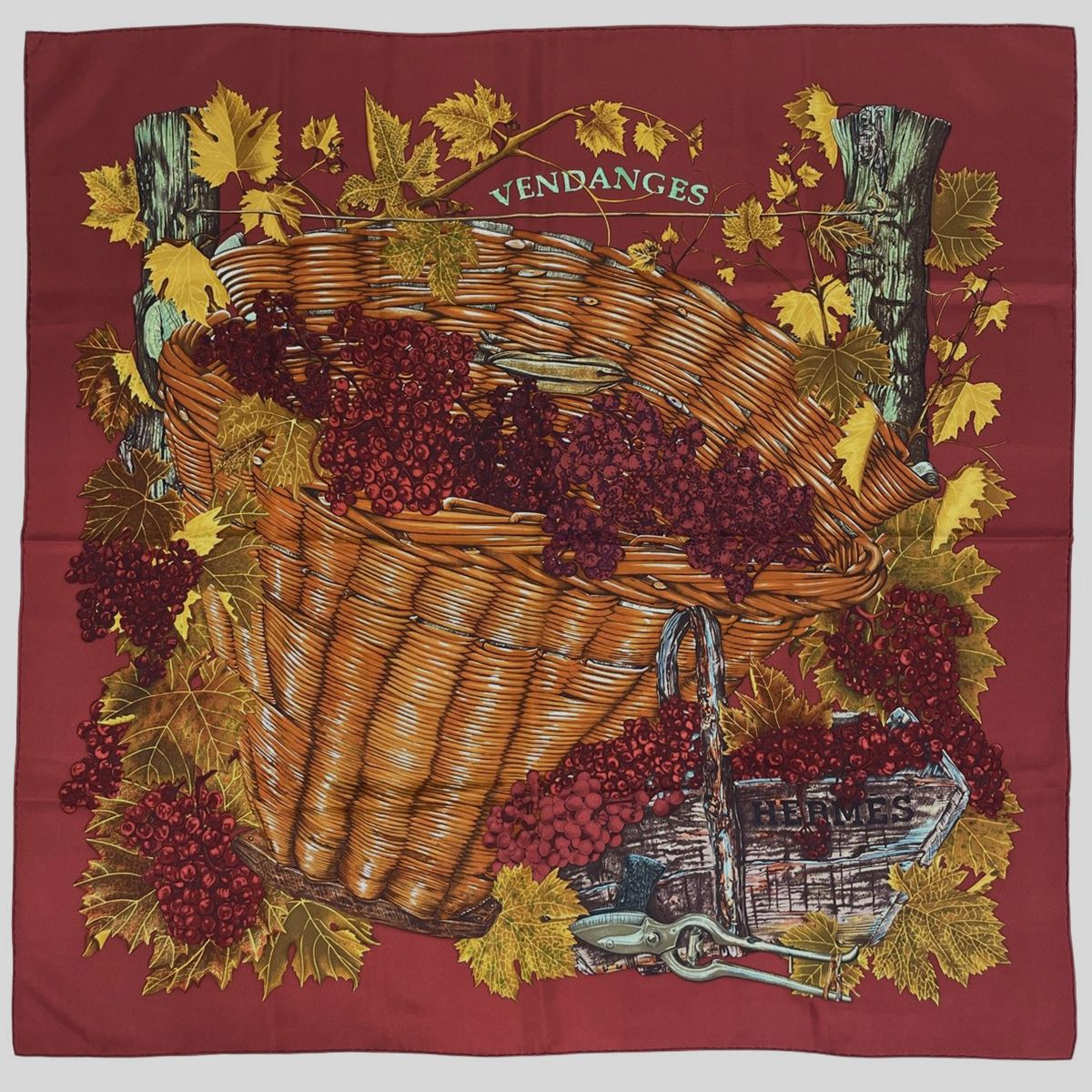 Hermes Carre 90 Vendange Grape Harvest Scarf Silk Bordeaux Multicolor