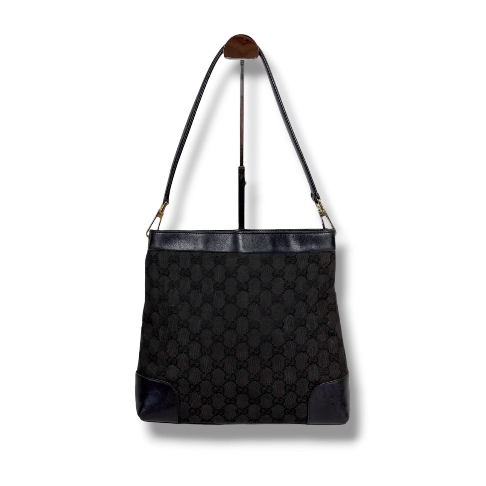 Gucci GG Canvas Shoulder Bag Black Leather