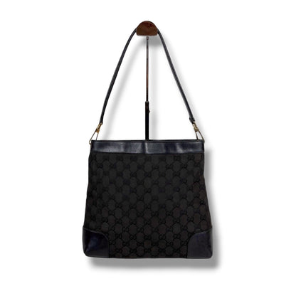 Gucci GG Canvas Shoulder Bag Black Leather