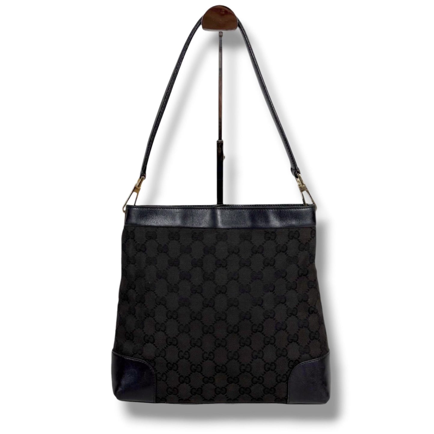 Gucci GG Canvas Shoulder Bag Black Leather — view 2
