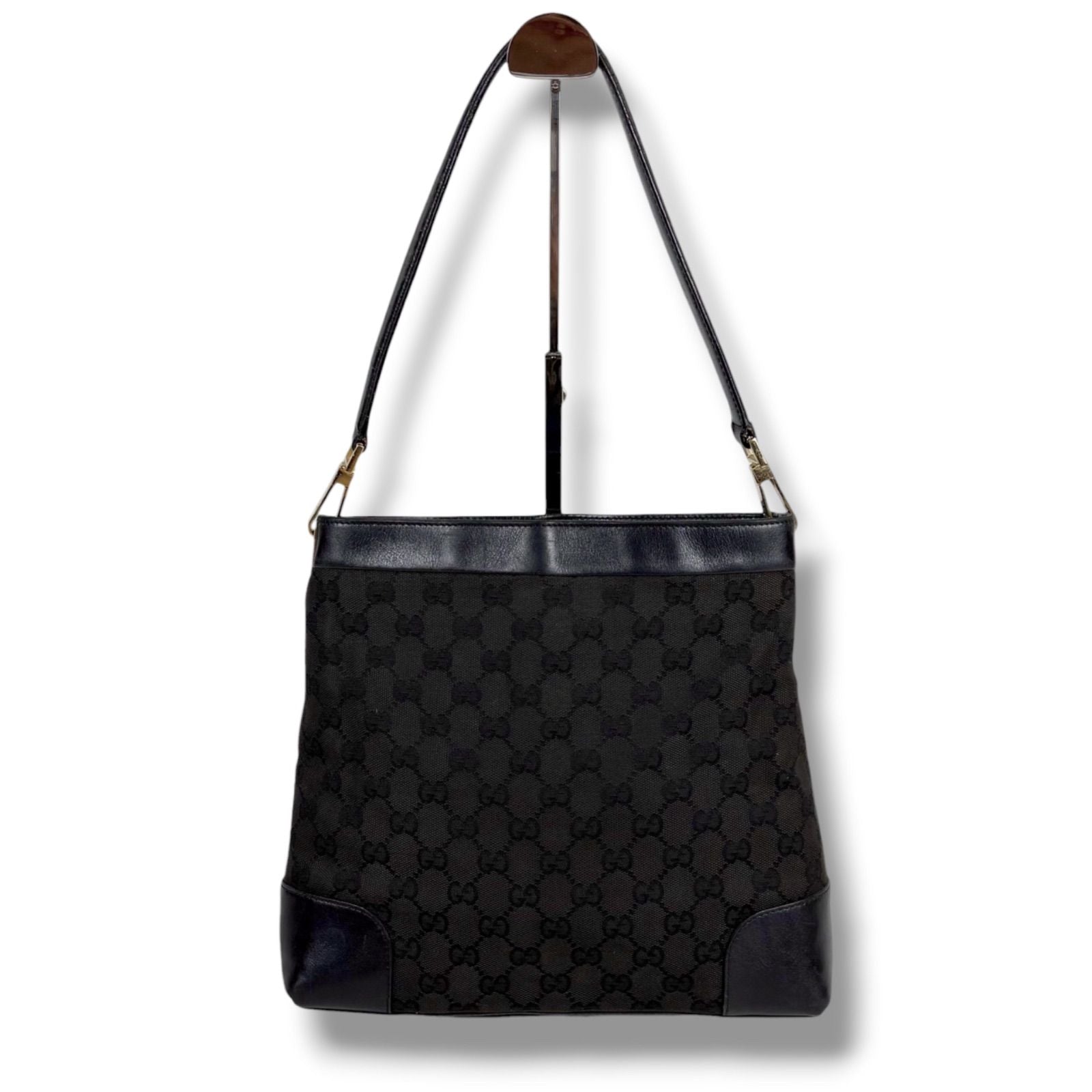 Gucci GG Canvas Shoulder Bag Black Leather — view 2