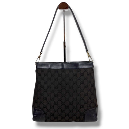 Gucci GG Canvas Shoulder Bag Black Leather — view 3