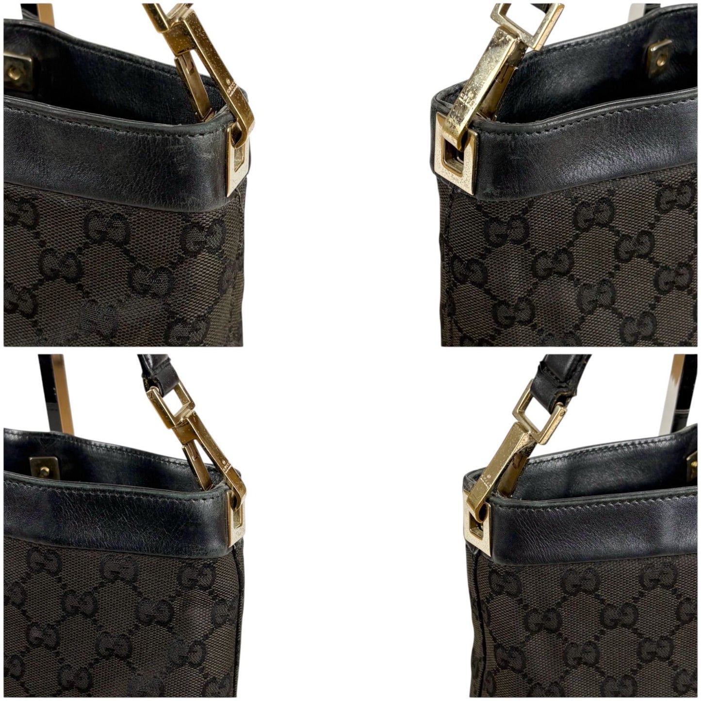 Gucci GG Canvas Shoulder Bag Black Leather — view 5
