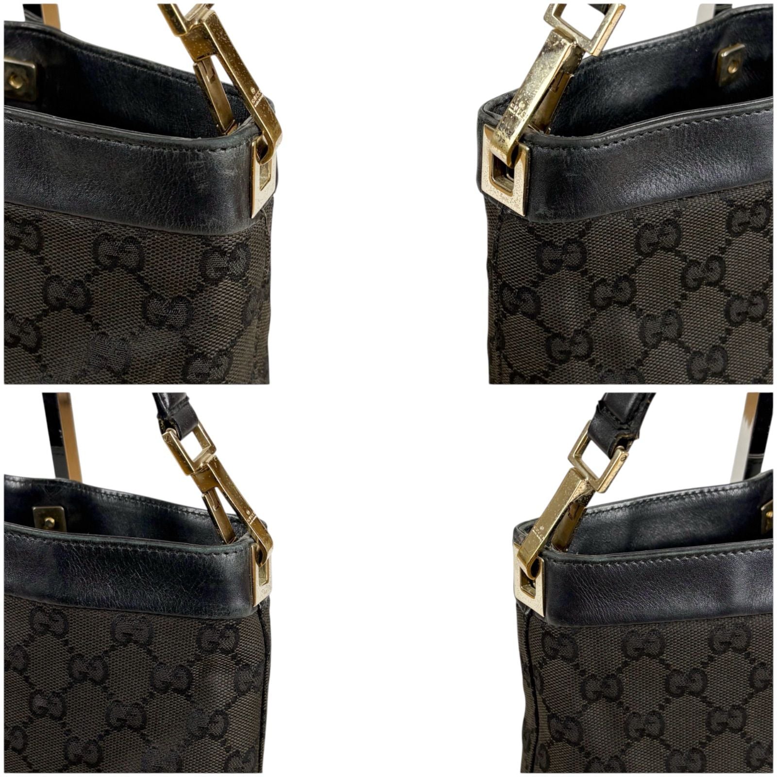 Gucci GG Canvas Shoulder Bag Black Leather — view 5