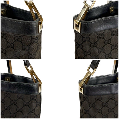 Gucci GG Canvas Shoulder Bag Black Leather — view 5