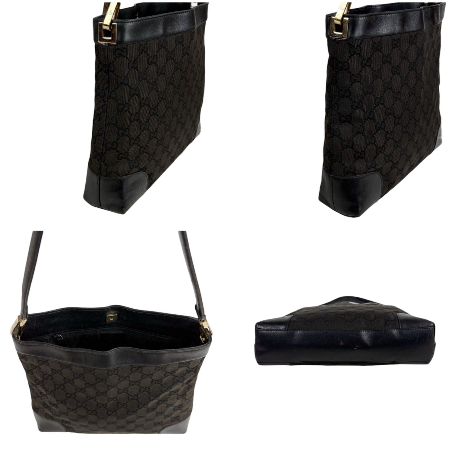Gucci GG Canvas Shoulder Bag Black Leather — view 4