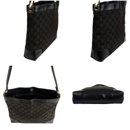 Gucci GG Canvas Shoulder Bag Black Leather — view 4