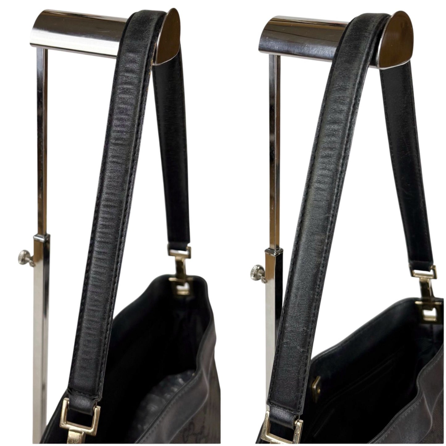 Gucci GG Canvas Shoulder Bag Black Leather — view 7