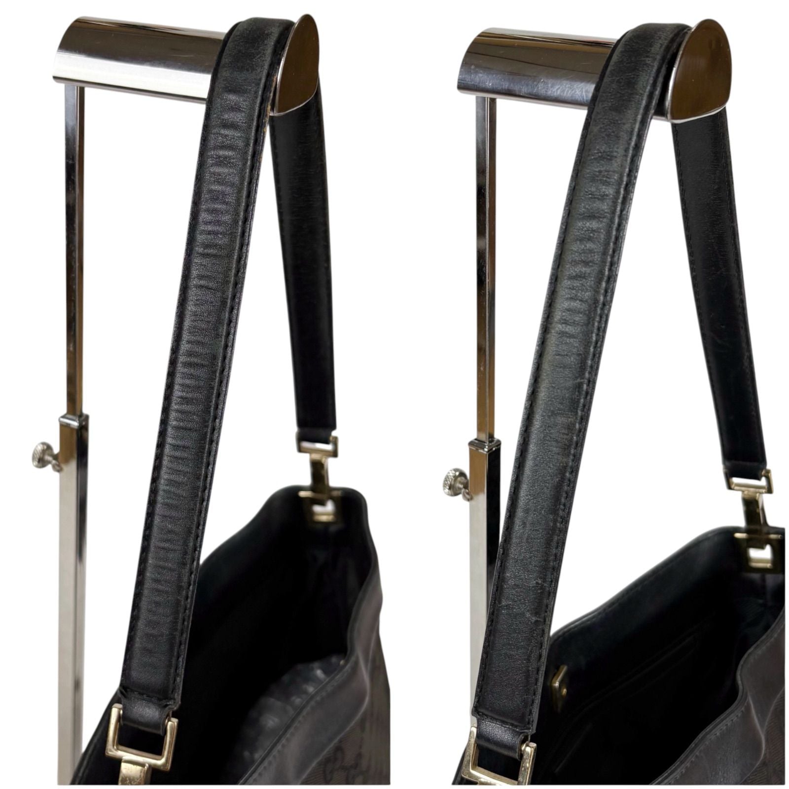 Gucci GG Canvas Shoulder Bag Black Leather — view 7