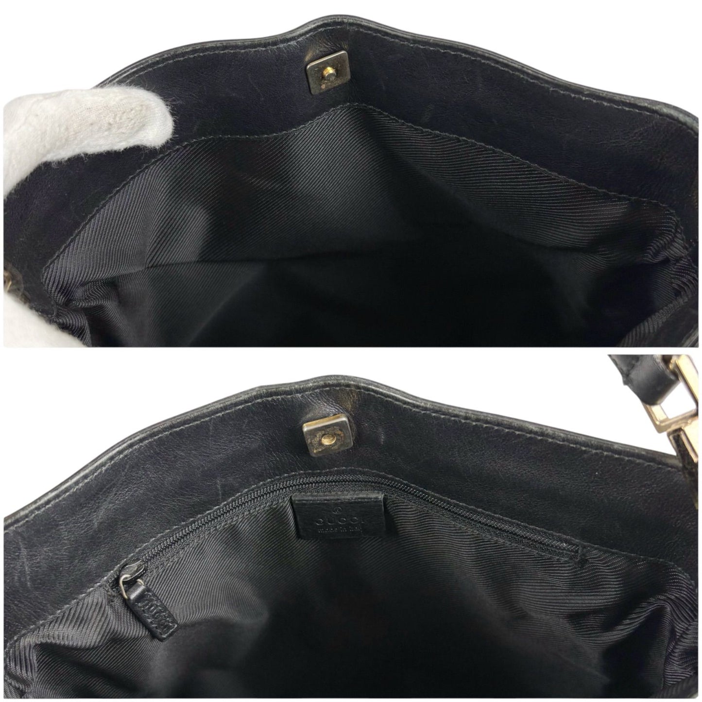 Gucci GG Canvas Shoulder Bag Black Leather — view 8